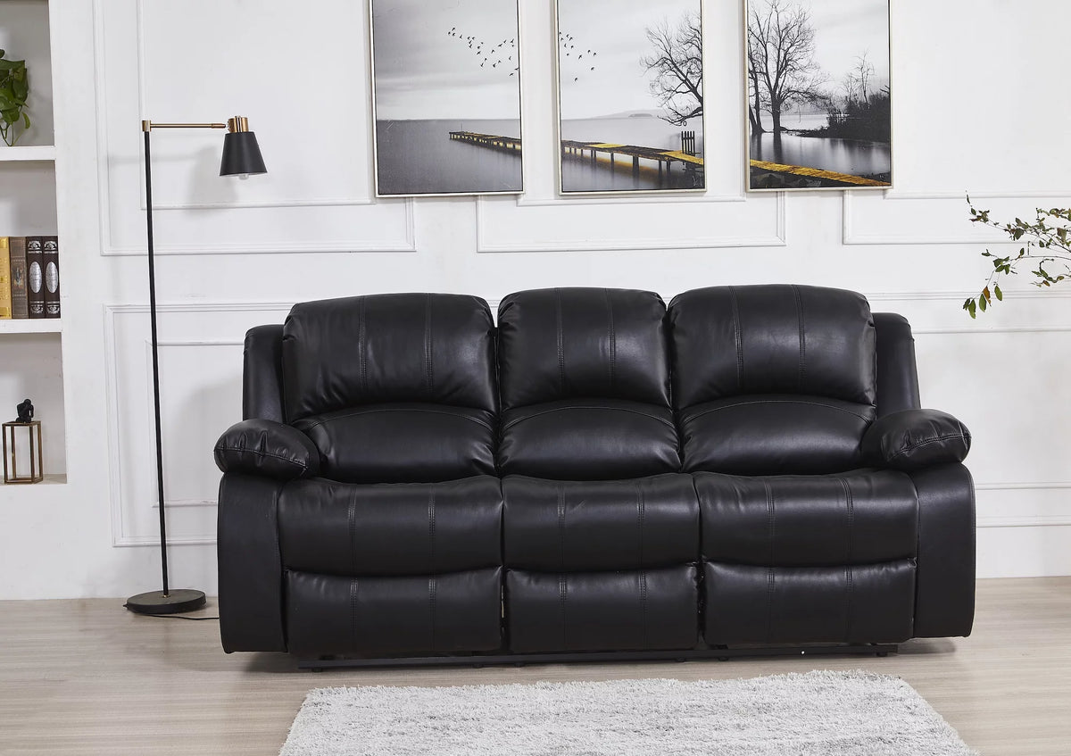 Black Bonded Leather Reclining Sofa 3 Piece Set S37572