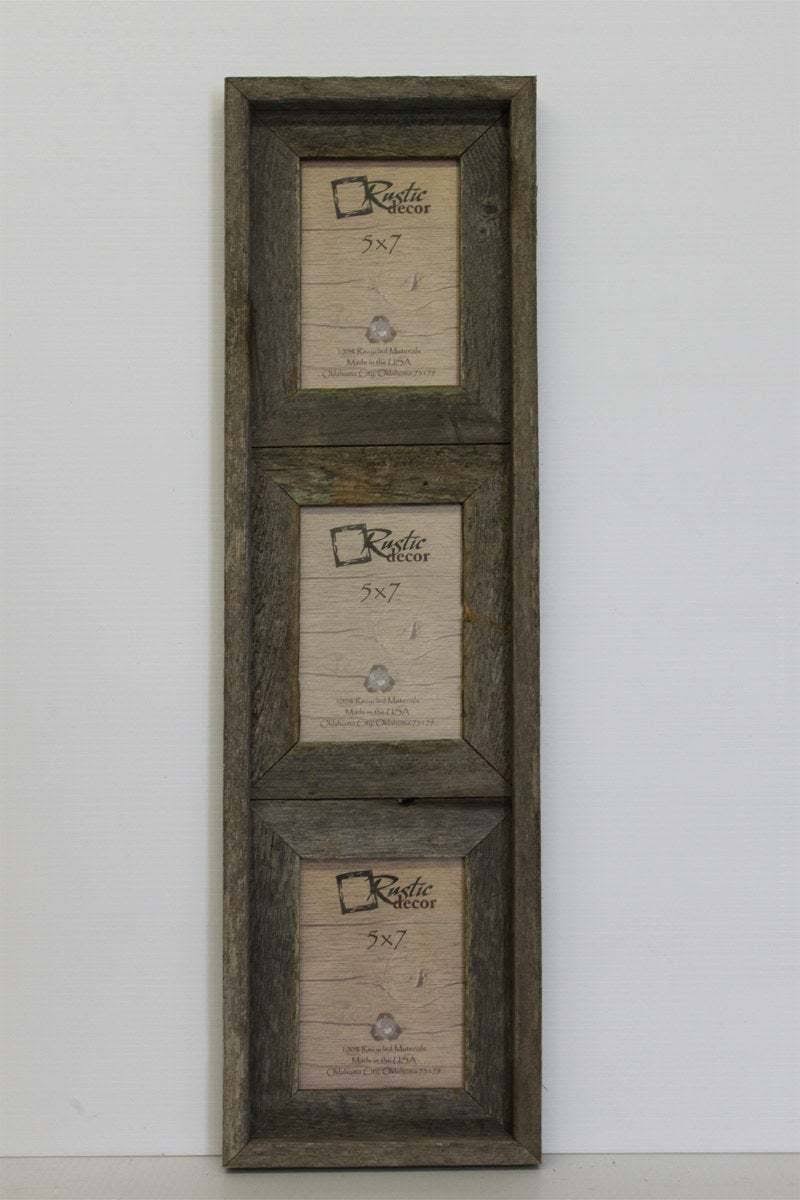 Reclaimed Barnwood Vertical Collage Frame, Holds 3 Photos Q306477