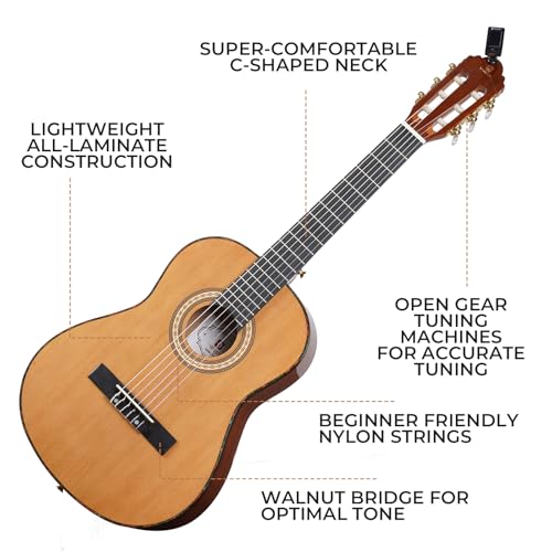 Full Size 39 Inch Nylon Strings Classical Guitar Solid Cedar Top X53484