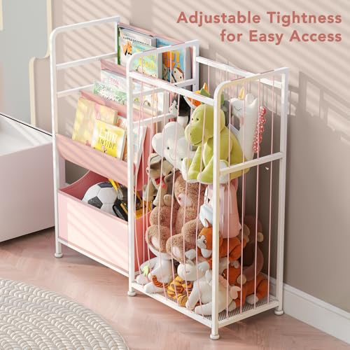 White Kids Bookshelf and Stuffed Animal Storage with Toy Box G4211