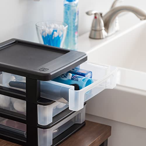 Black Plastic 3-Drawer Stacking Storage Organizer, 2-Pack L508