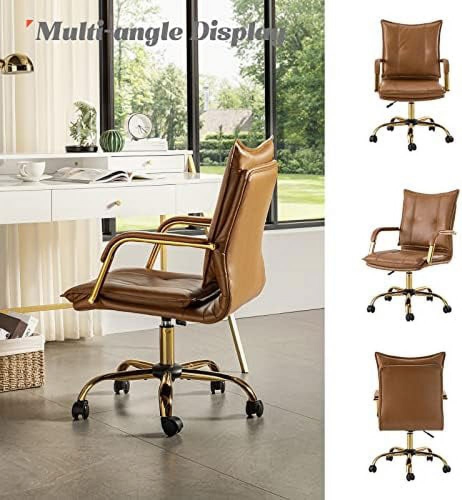 Camel Faux Leather Adjustable Swivel Office Desk Chair P7111