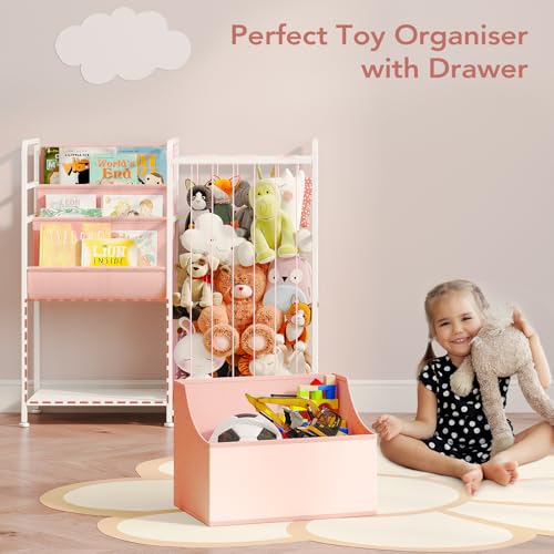 White Kids Bookshelf and Stuffed Animal Storage with Toy Box G4211