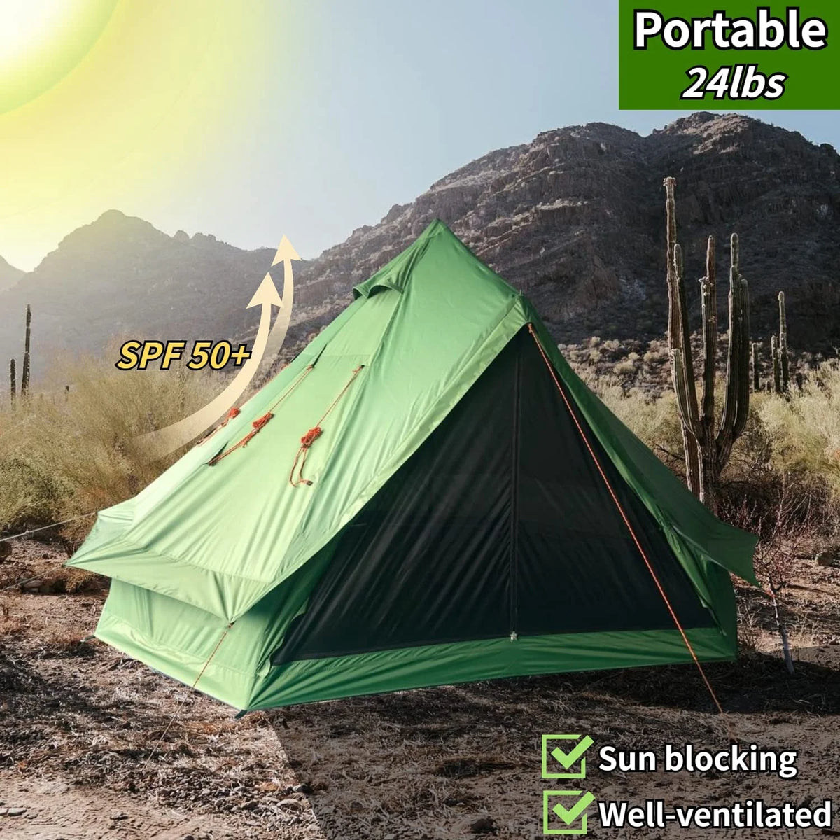 Waterproof 13.2ft/4M Green B1 Bell Tent with Black Footprint H9729