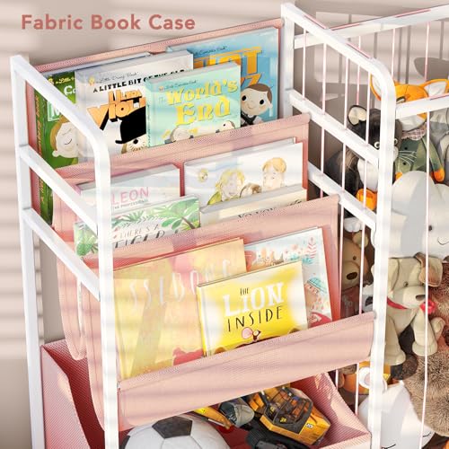 White Kids Bookshelf and Stuffed Animal Storage with Toy Box G4211