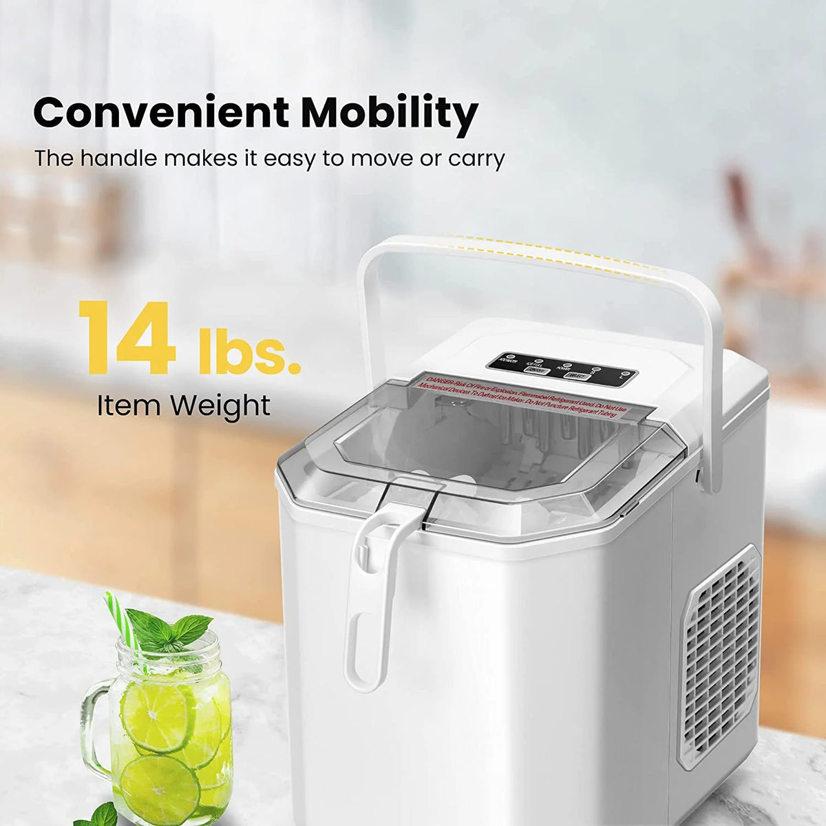 Portable Countertop Ice Maker with Handle, 26lbs/Day, White A121764