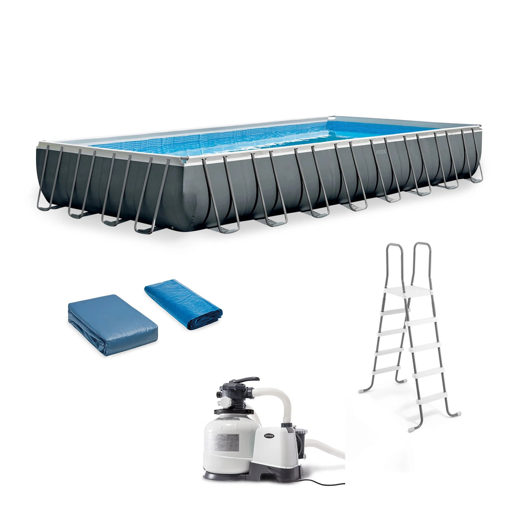 Gray Rectangular Above Ground Swimming Pool Set I868
