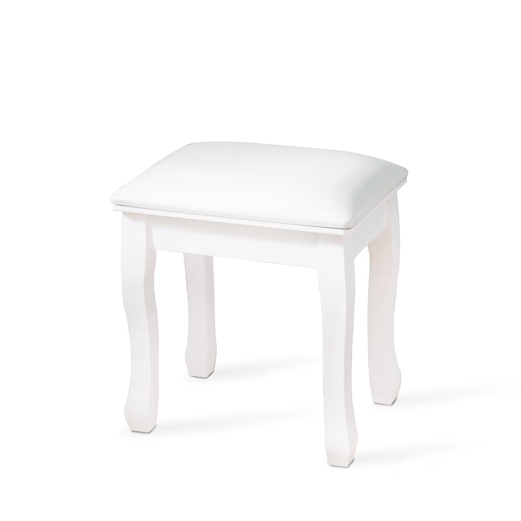 White Wood Vanity Stool with Cushion I129528