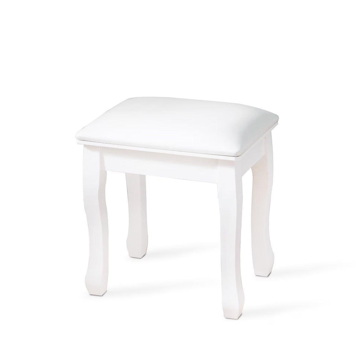 White Wood Vanity Stool with Cushion I129528