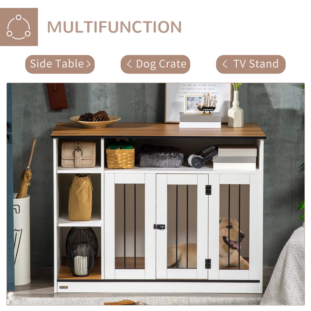 White Dog Crate Furniture with Storage J852