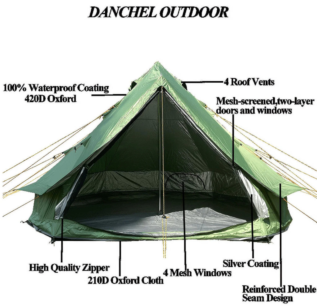 Waterproof 13.2ft/4M Green B1 Bell Tent with Black Footprint H9729