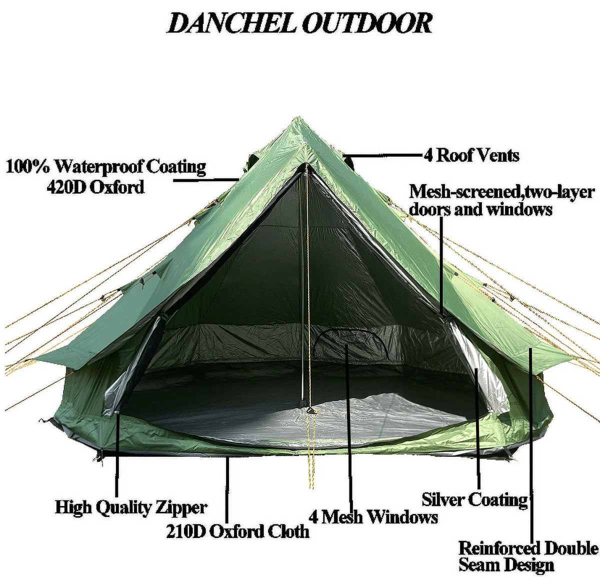 Waterproof 13.2ft/4M Green B1 Bell Tent with Black Footprint H9729