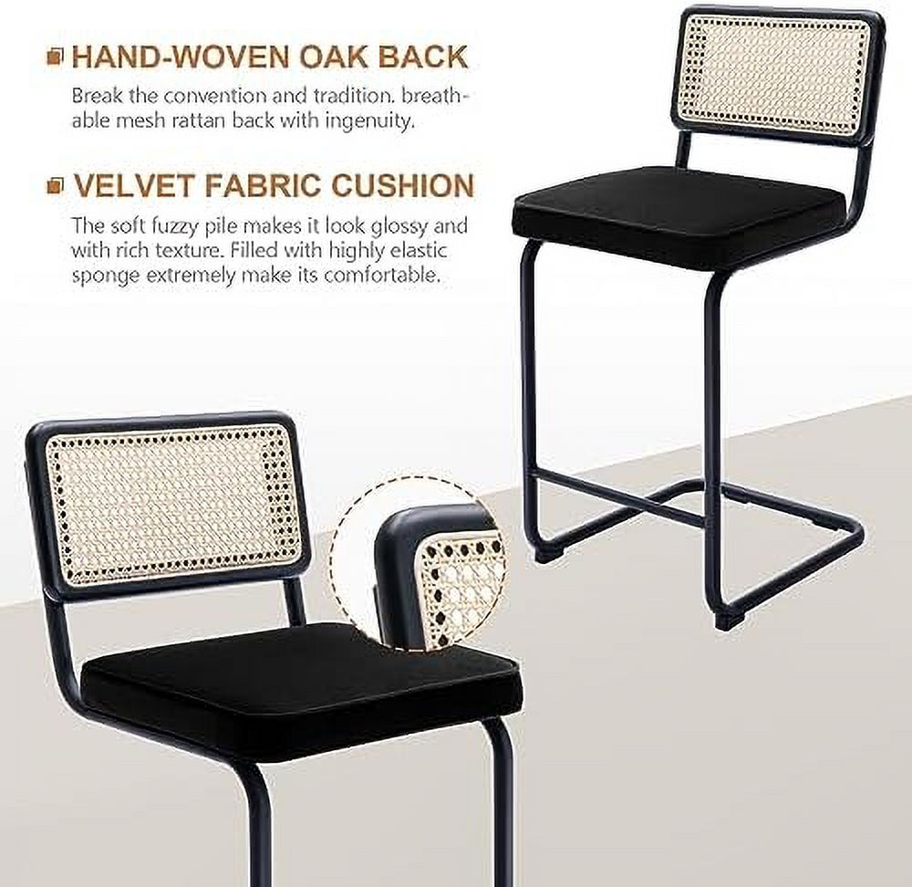 Counter Height Boucle Fabric Barstools with Natural Cane Mesh Z398