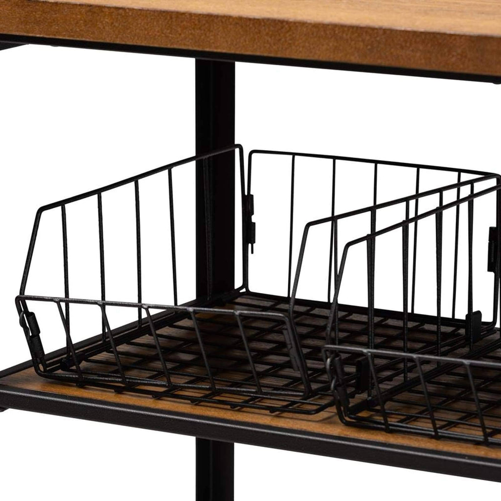 Walnut Brown Finished Wood and Black Finished Metal Console Cart J56962