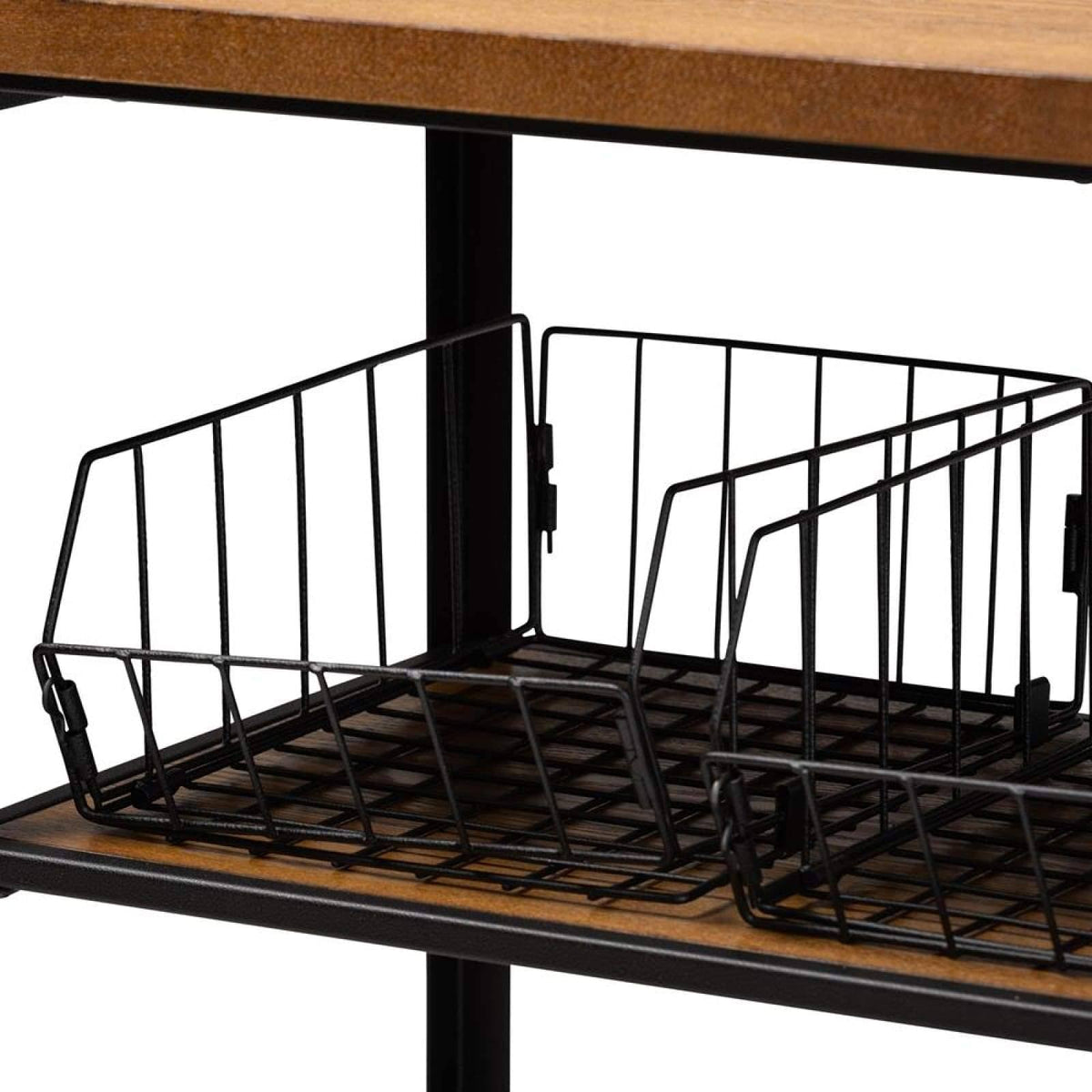 Walnut Brown Finished Wood and Black Finished Metal Console Cart J56962