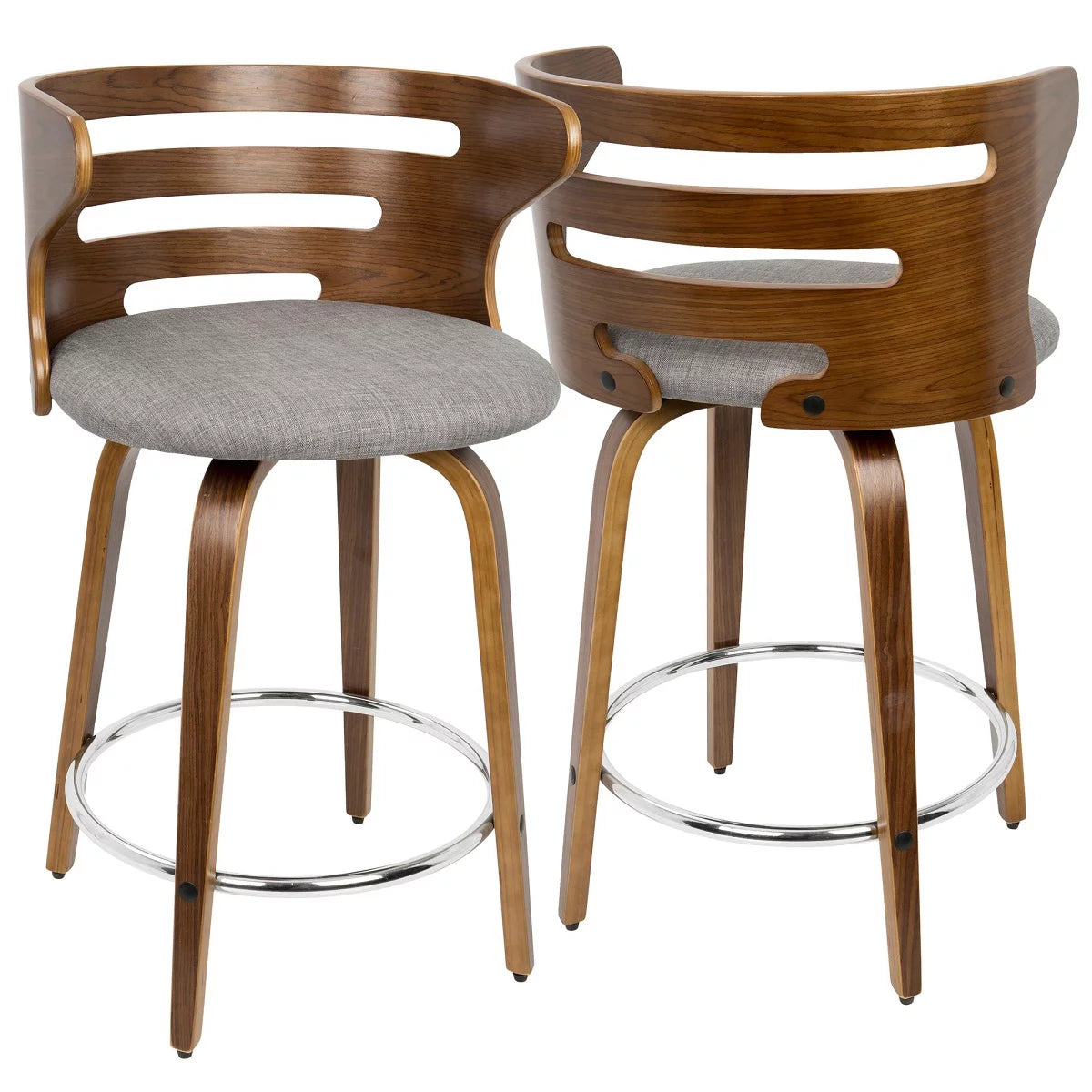 Set of 2 Brown Walnut Wood Barstools B7104