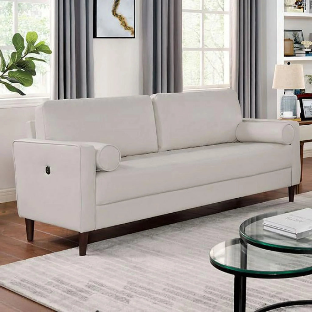Off-White Leatherette Living Room Set 3pcs W854