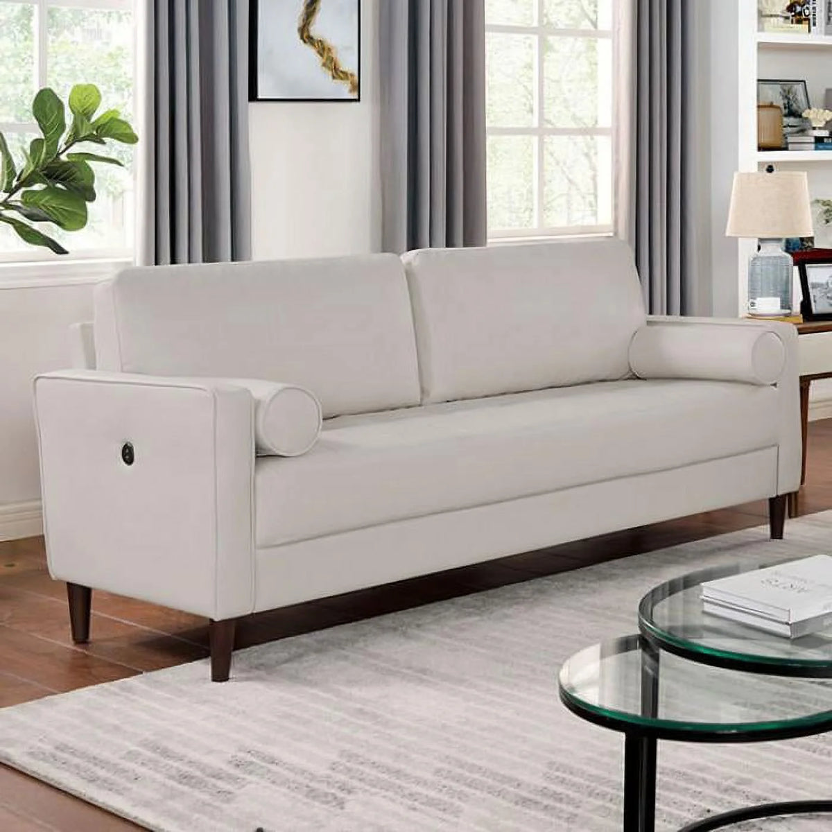 Off-White Leatherette Living Room Set 3pcs W854