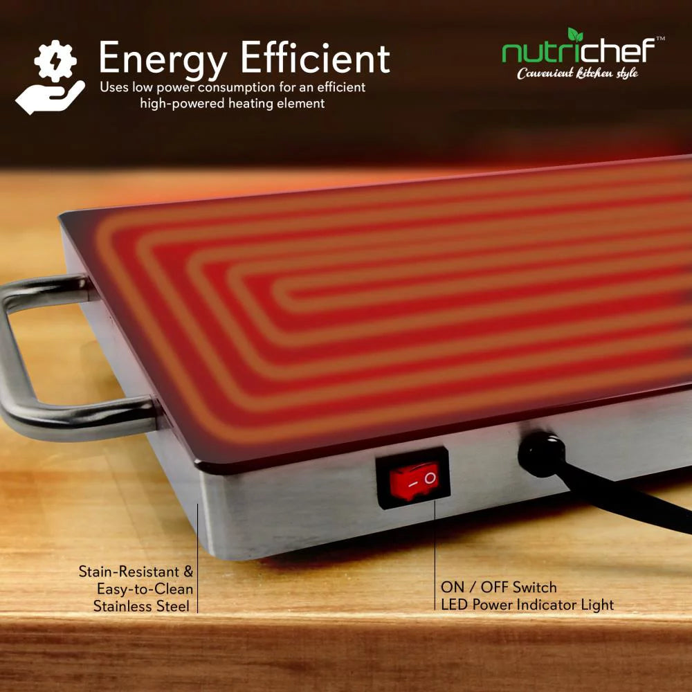 Electric Hot Plate Tray Dish Warmer with Black Glass Top A99936