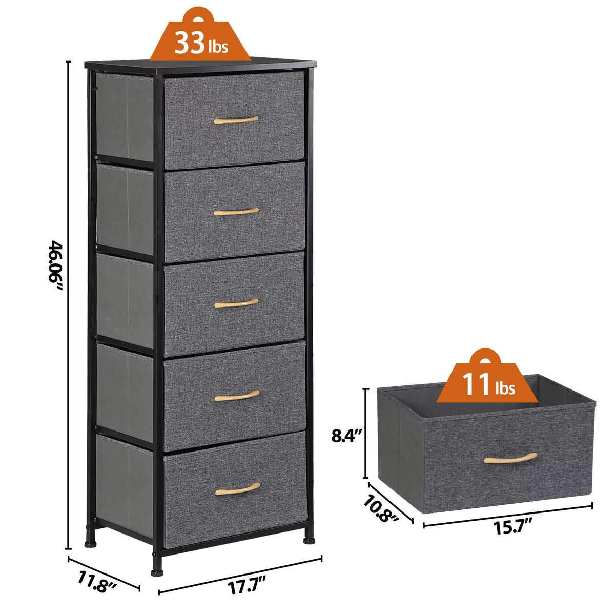 Black Metal Frame 5 Drawer Dresser Storage Tower F241271