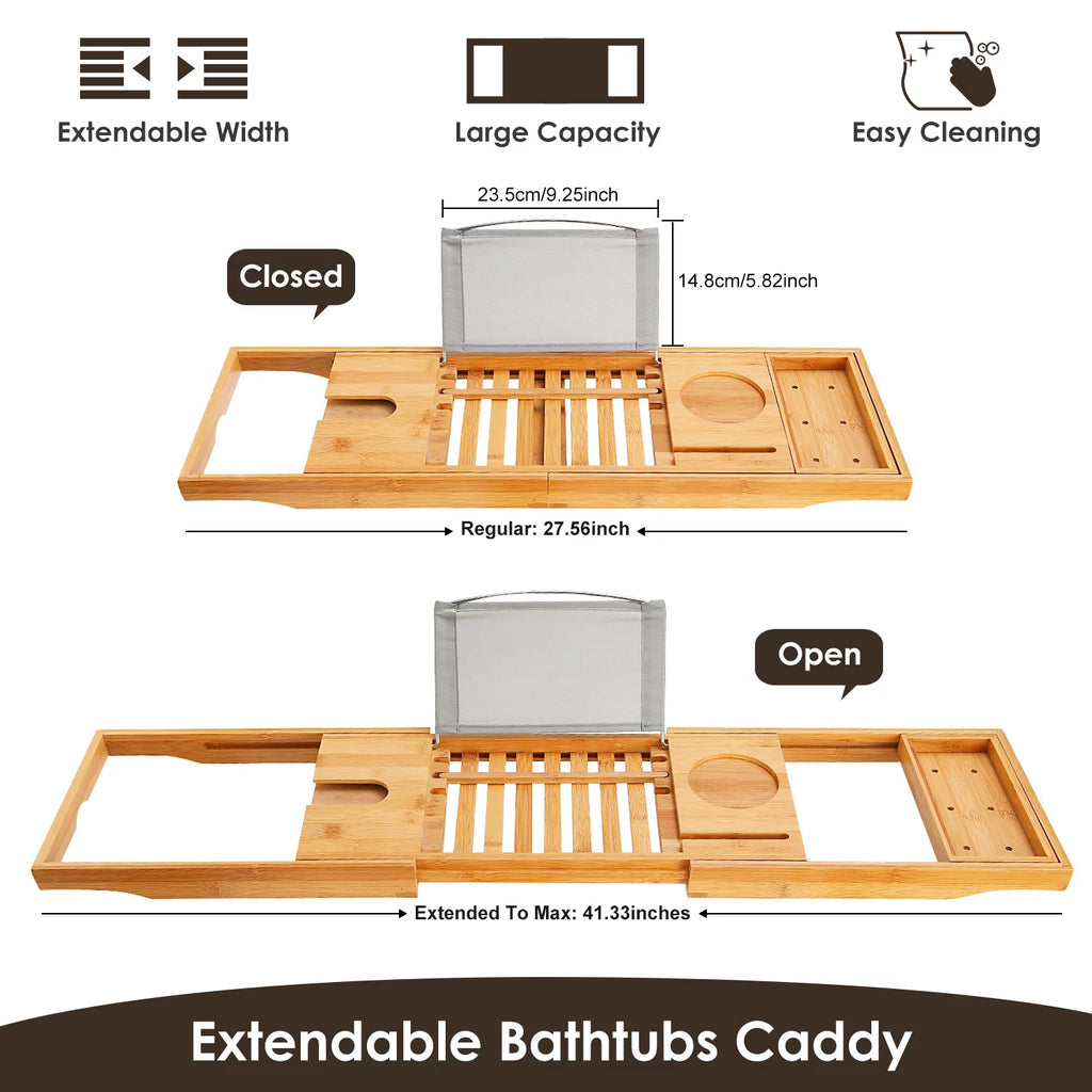 Bamboo Bathtub Caddy Tray with Expandable Sides T190240