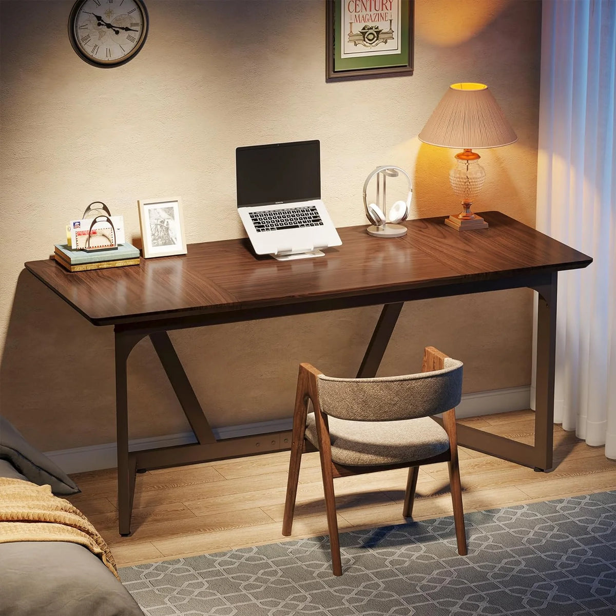 55 Inch Walnut Computer Desk V78817