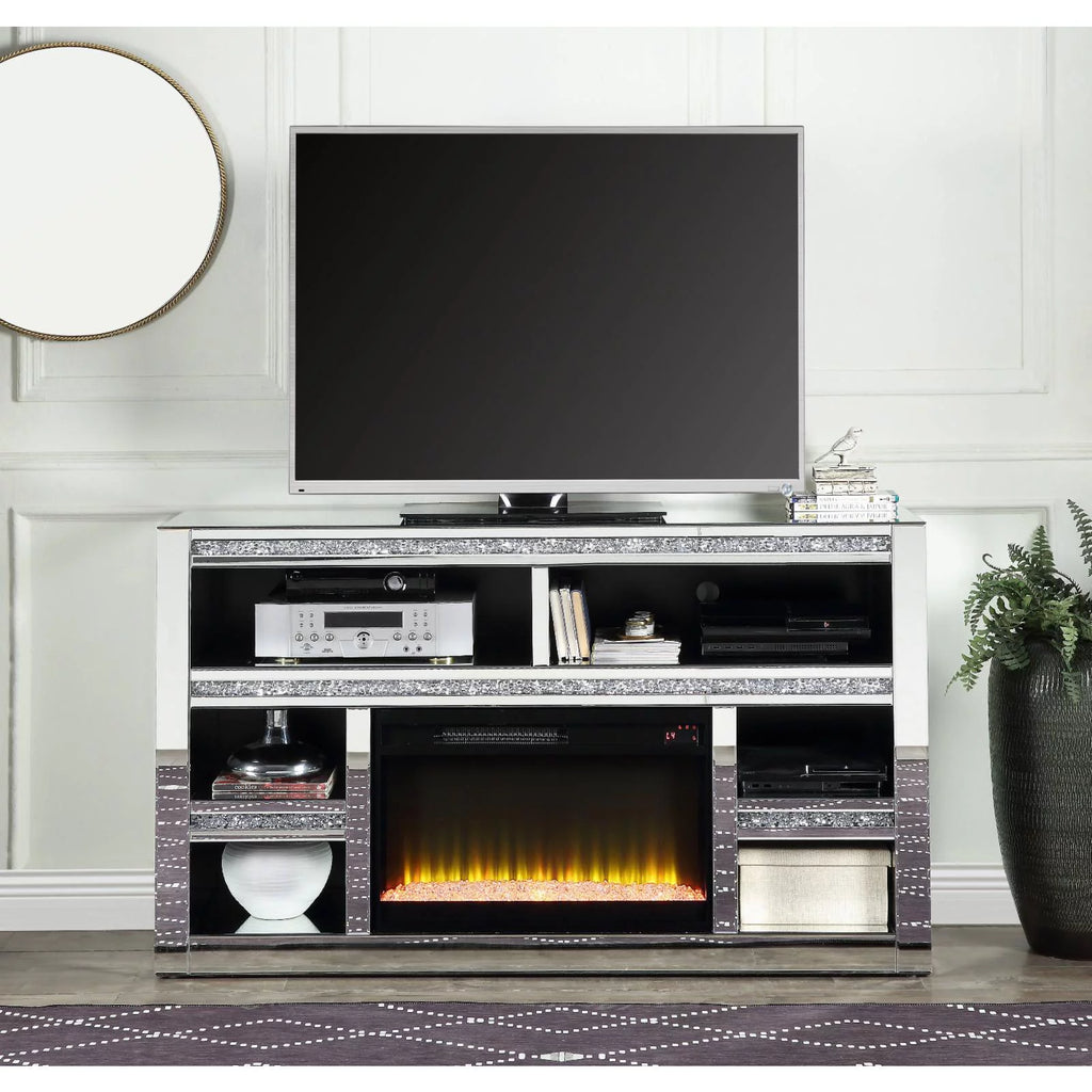 Mirrored TV Stand with Fireplace U255