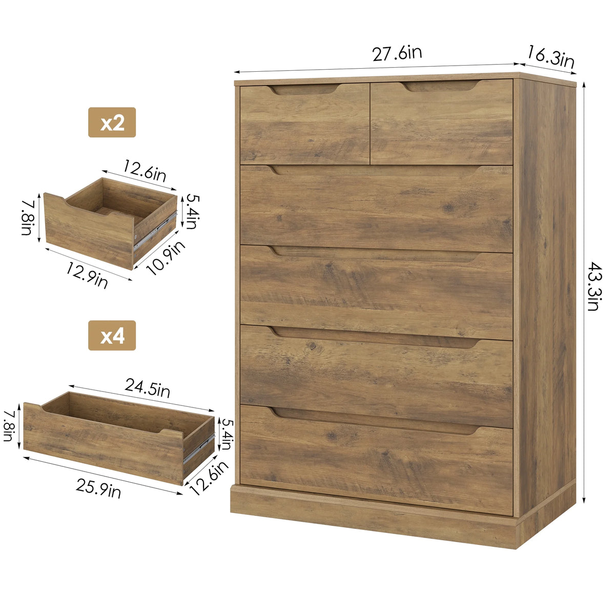 White 6 Drawer Wood Dresser S5742