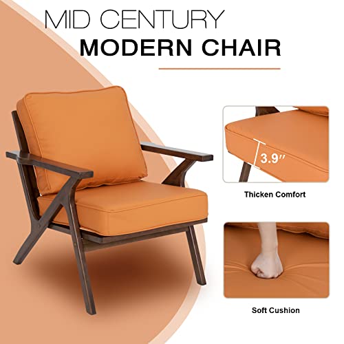 Brown Leather Upholstered Armchair with Wood Frame I9123