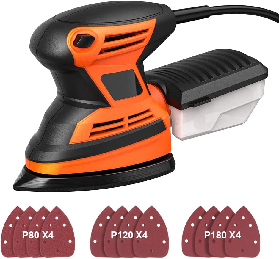 200W 5 Inches Palm Sander with 12pcs Sanding Paper, Pack of 2 W7548