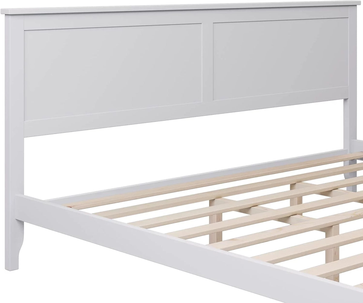 King Size White Platform Bed Frame with Headboard C870