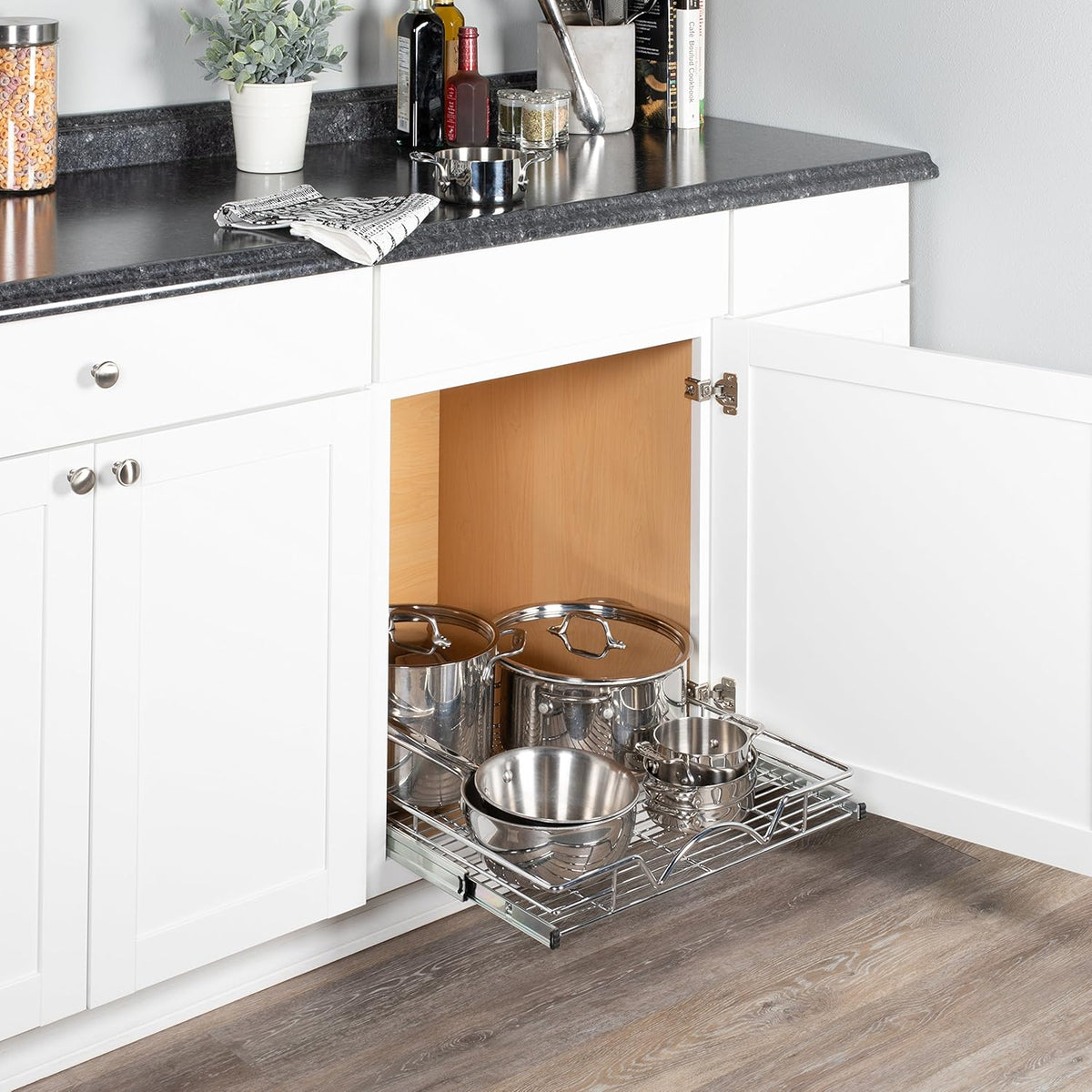 Chrome Finish Wire Frame Pull Out Drawer Cabinet Organizer O133972