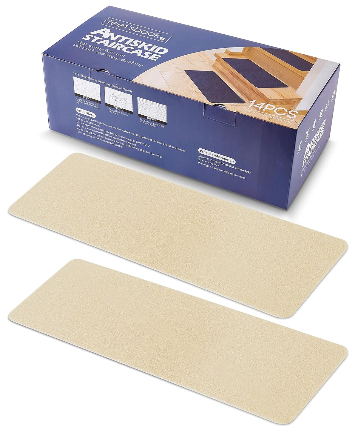 14 Pcs Beige Non Slip Stair Treads with TPE Backing D42113