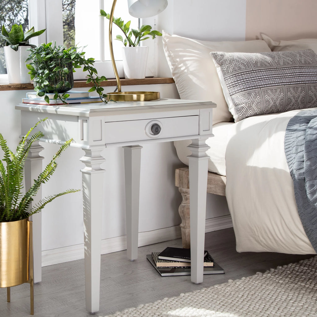 Light Gray Solid Wood End Table Nightstand with Drawer L478