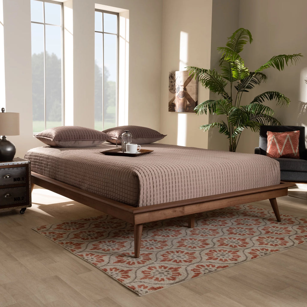 Walnut Brown Wood Full Size Platform Bed Frame L49442