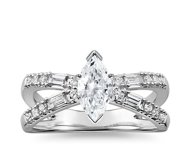 14K White Gold Solitaire Ring with Accents C771