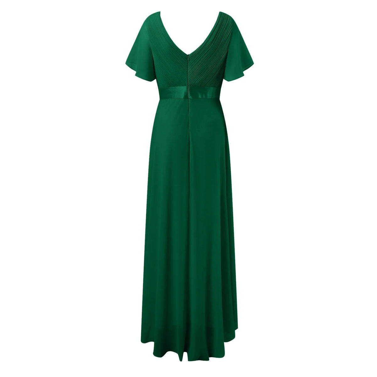 Green Crew Neck Ruffle Short Sleeve Maxi Dress P979673