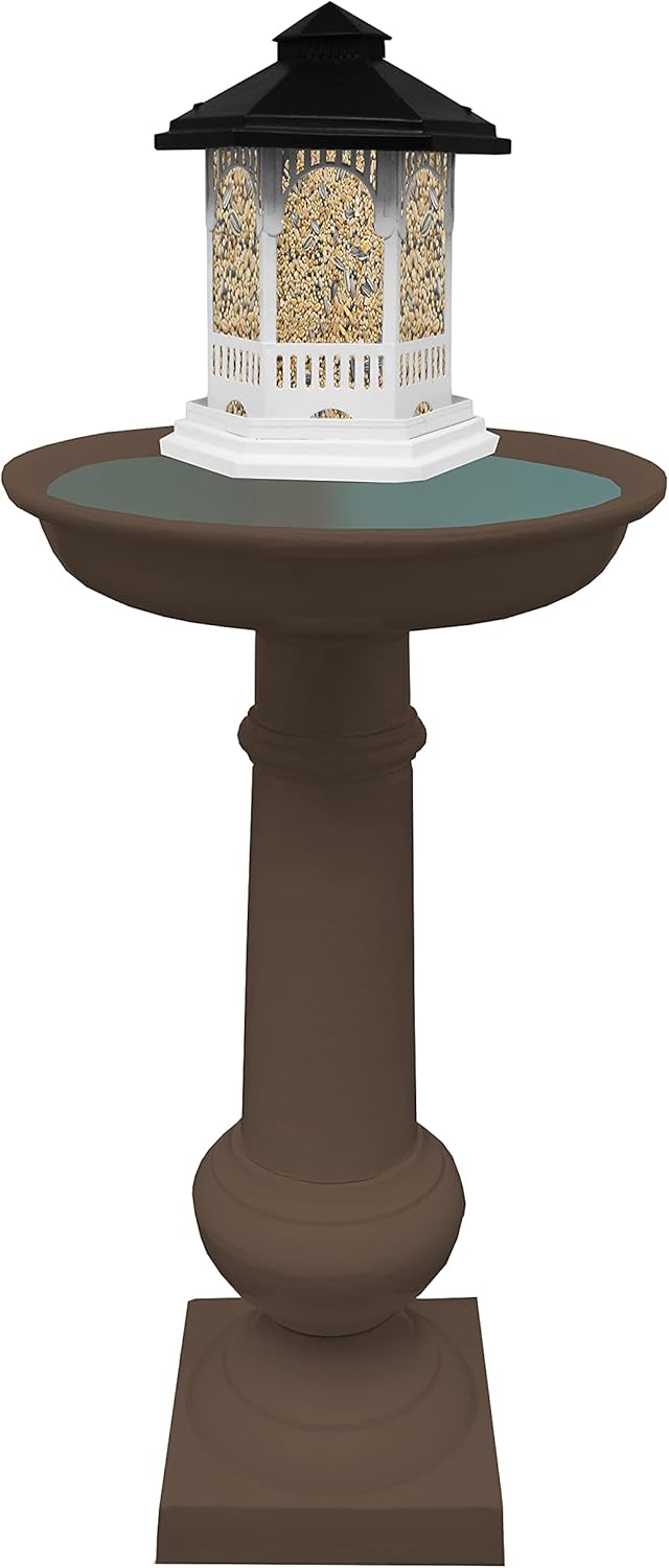 Brown Cast Aluminum Bird Bath and Bird Feeder Combo M8002