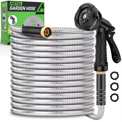 50ft Heavy Duty Stainless Steel Garden Hose with 10 Nozzles Z38049