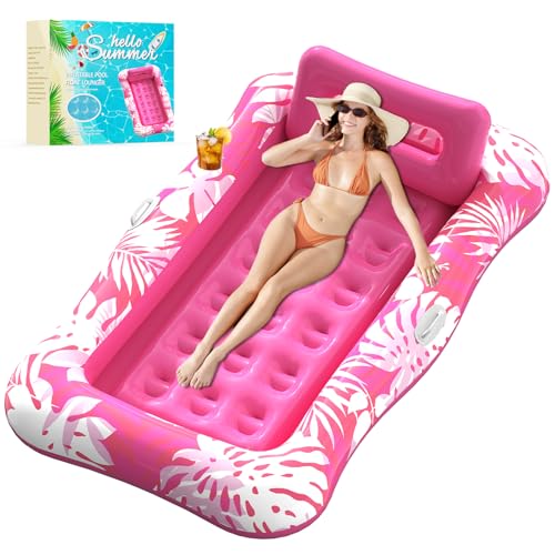 76" x 48" Inflatable Tanning Pool Lounger Float with Pillow S77867