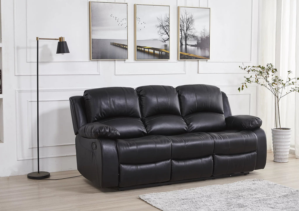 Black Bonded Leather Reclining Sofa 3 Piece Set S37572