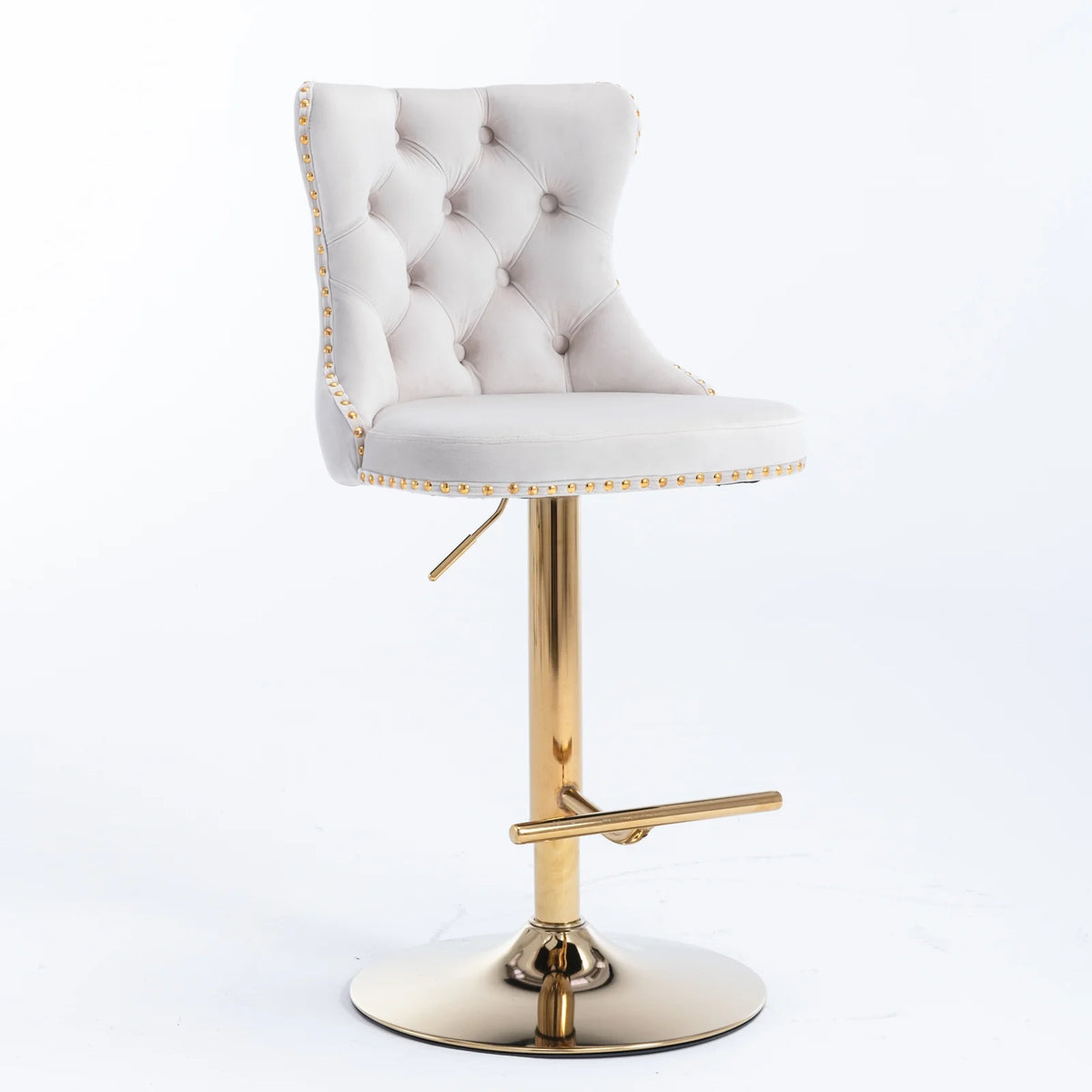 Beige Velvet Swivel Bar Stools Set of 2 with Back Q1129
