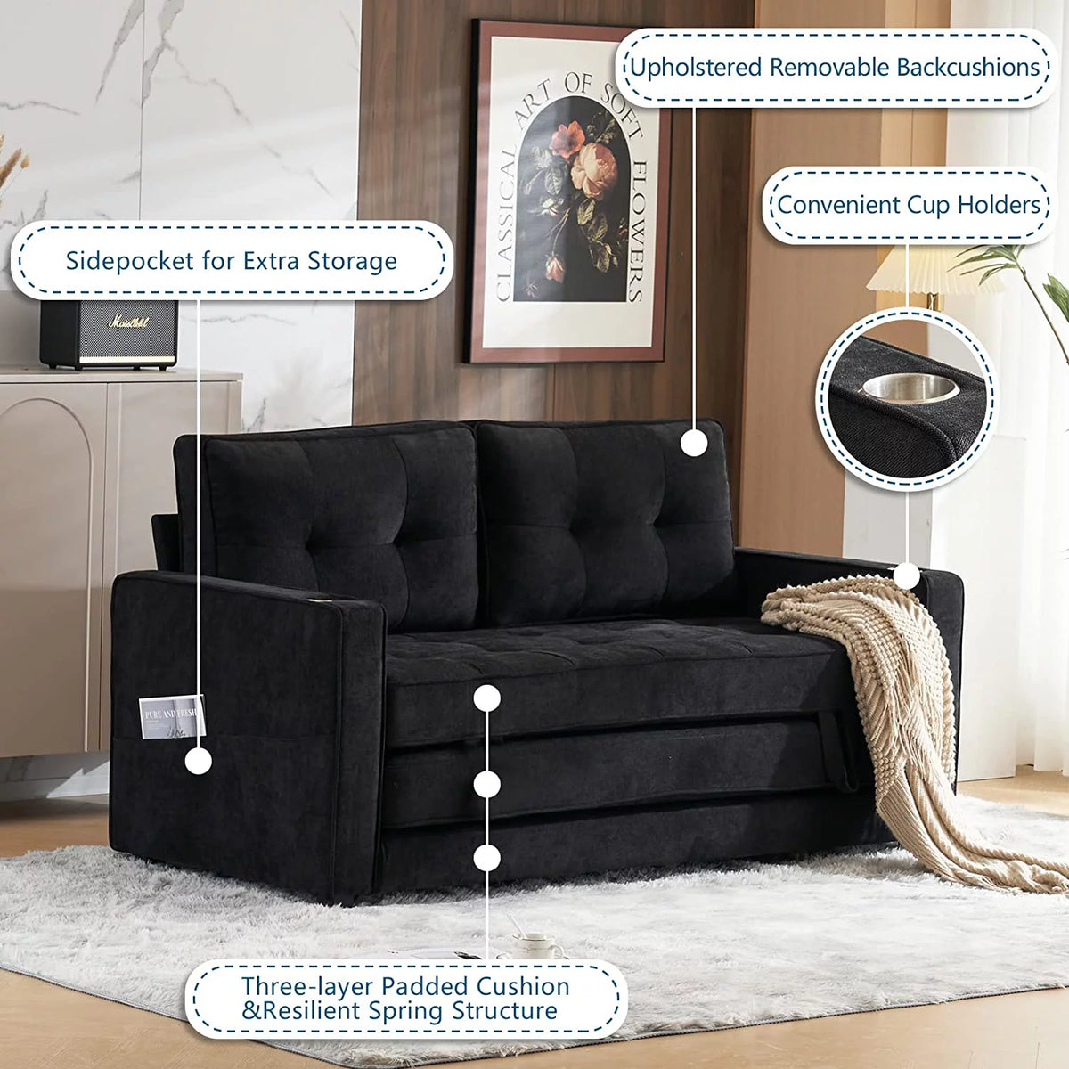 Full Size Chenille Futon Sofa Bed B369272