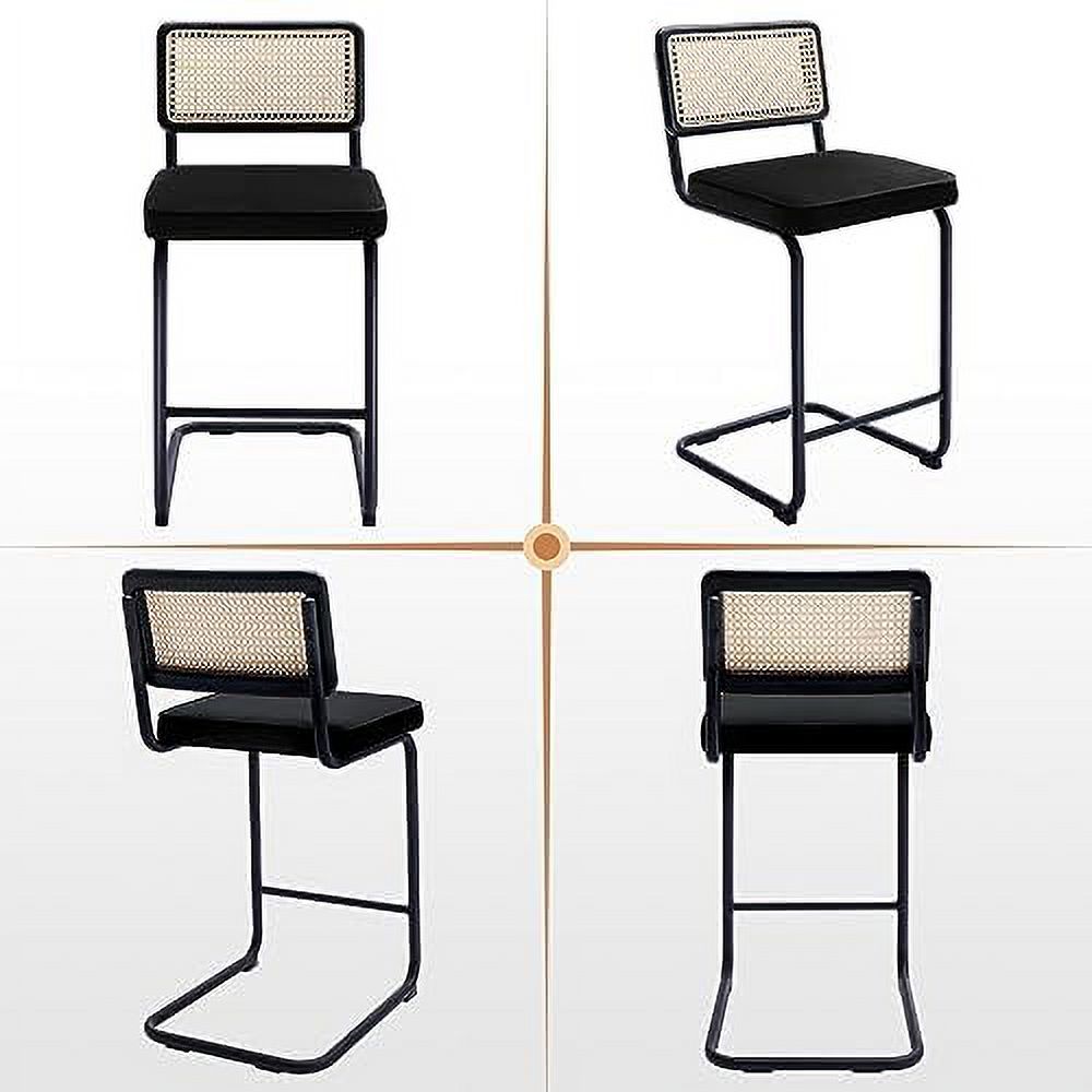 Counter Height Boucle Fabric Barstools with Natural Cane Mesh Z398