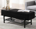 Leather Ottoman Bench with Wood Shoe 45 Inches PU Black Y7305