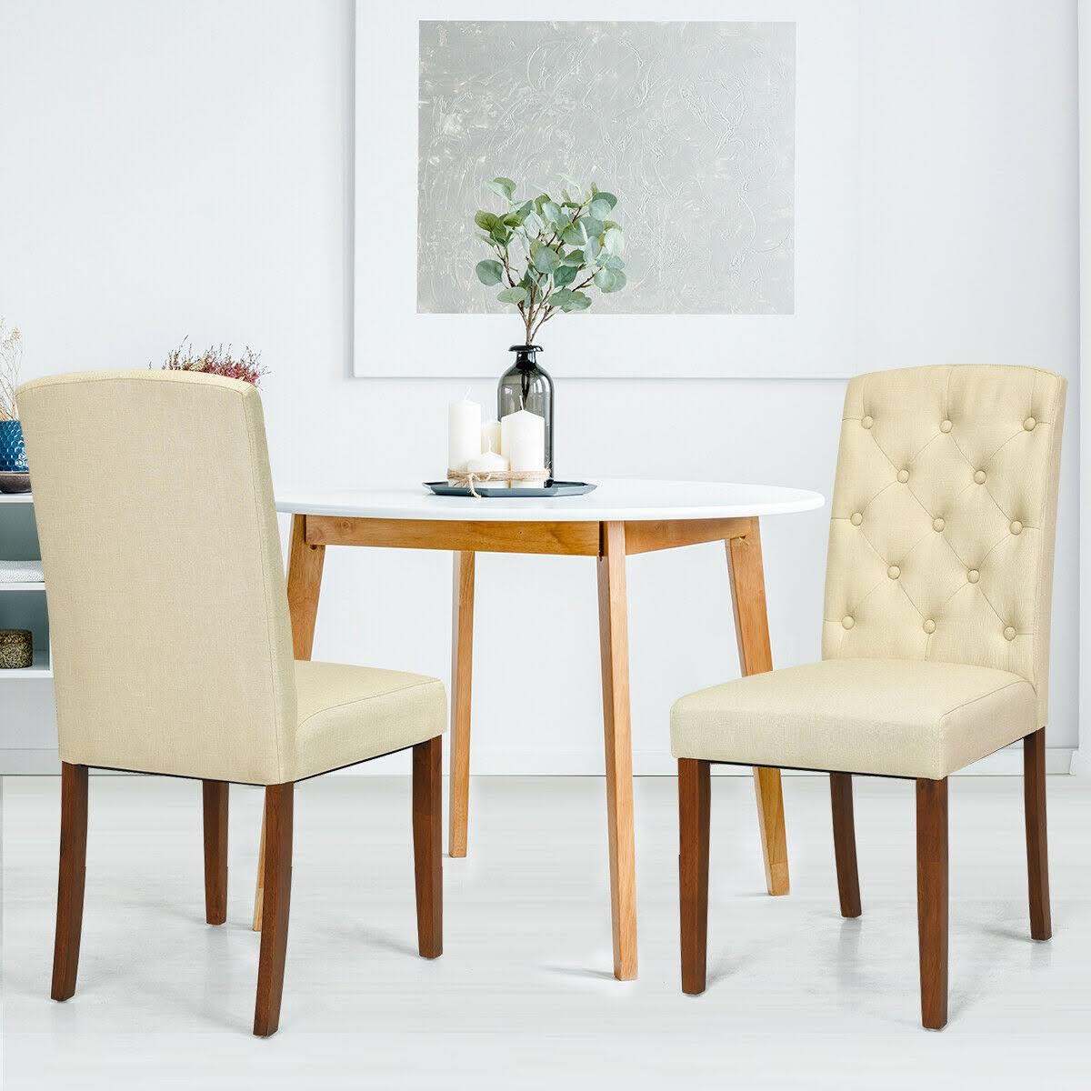 Beige Fabric Wood Accent Dining Chair Set of 2 P5217