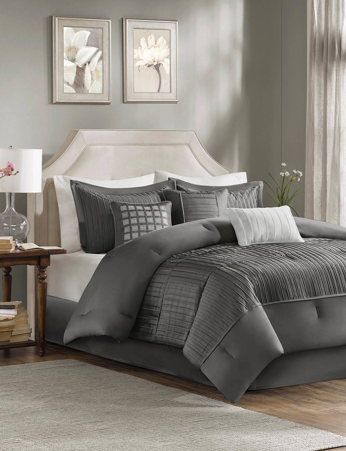 7 Piece Comforter Set Grey Cal King V29231