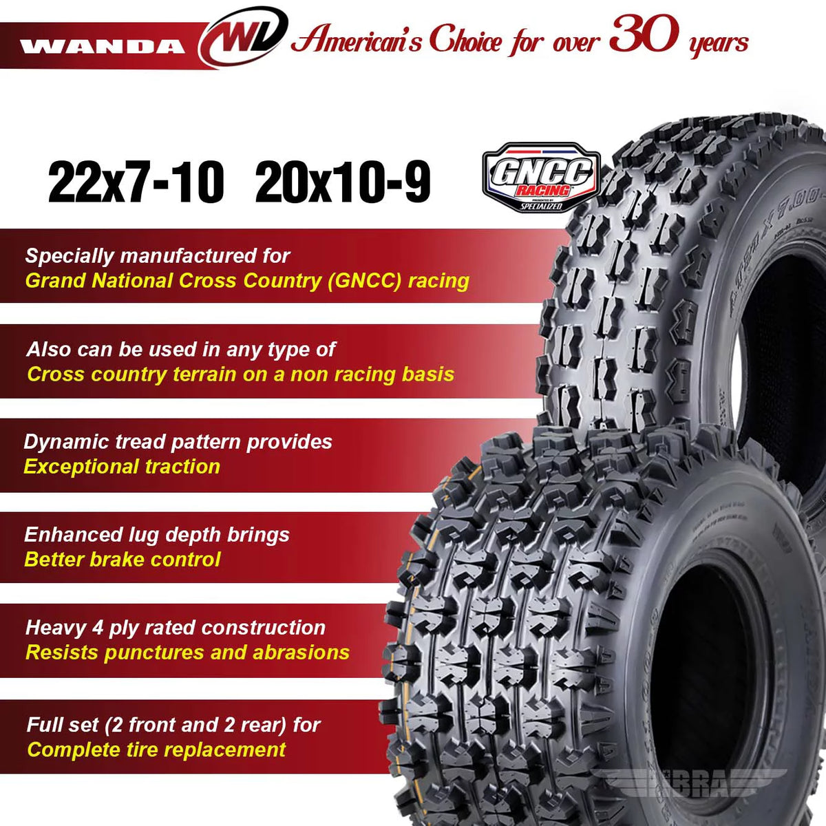 Set of 2 UTV ATV Tires 20x7-8 4PR Z7009