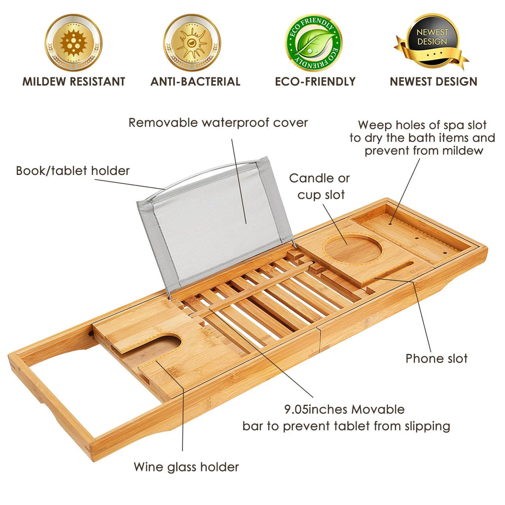 Bamboo Bathtub Caddy Tray with Expandable Sides T190240