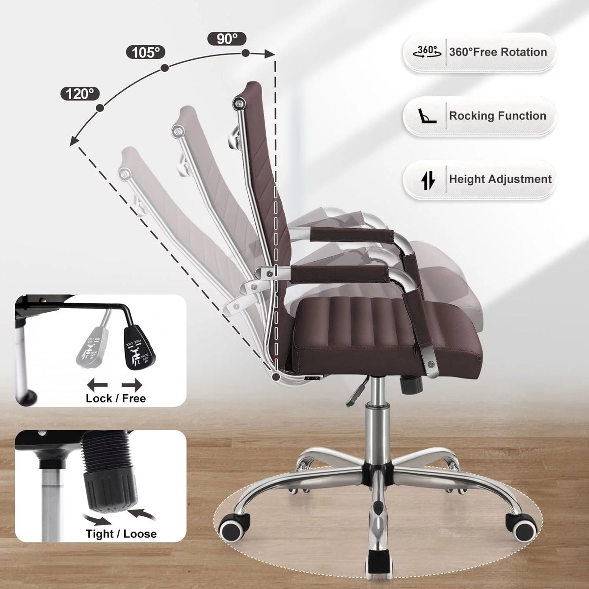 White Faux Leather Office Chair with Arms H18427